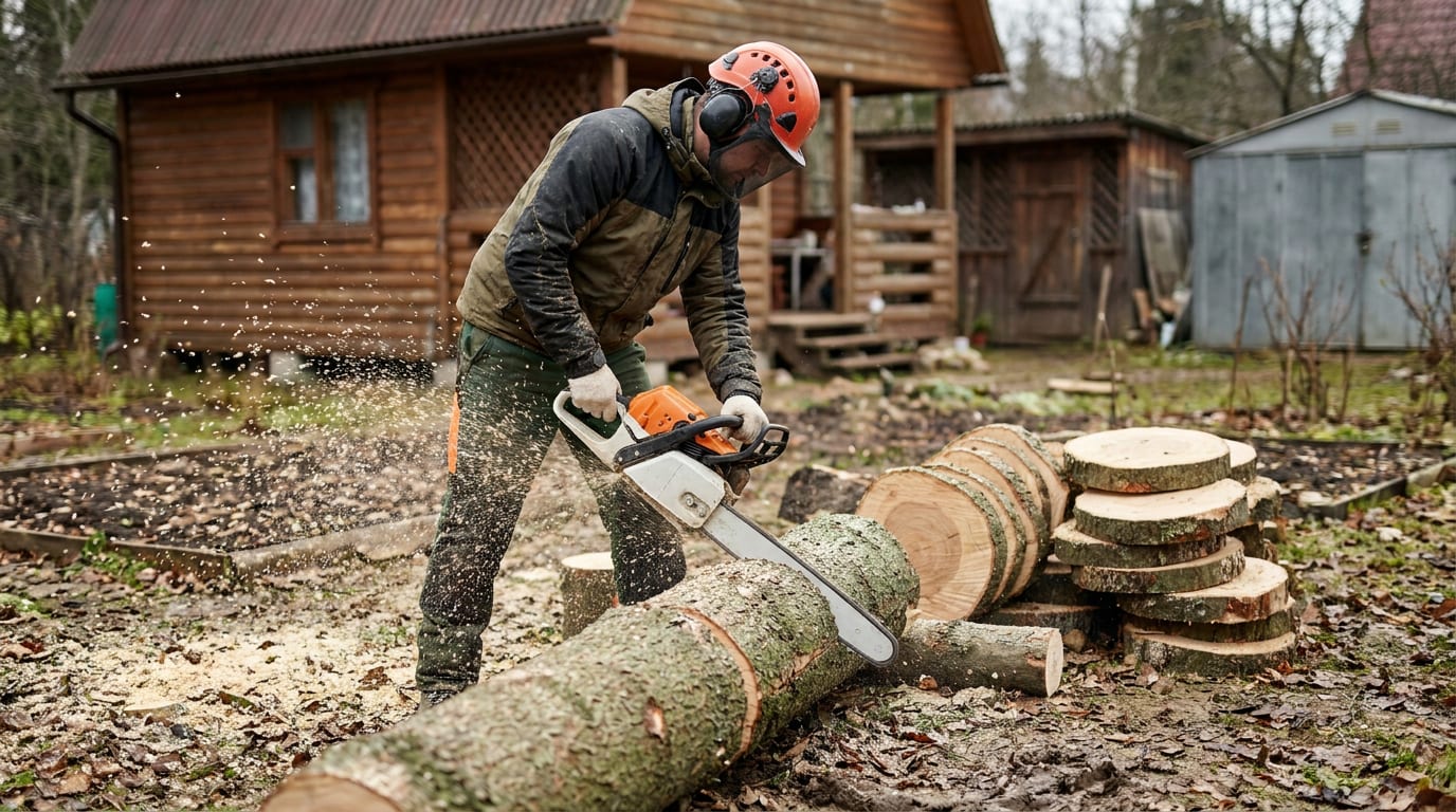 Распил ствола на чурбаки